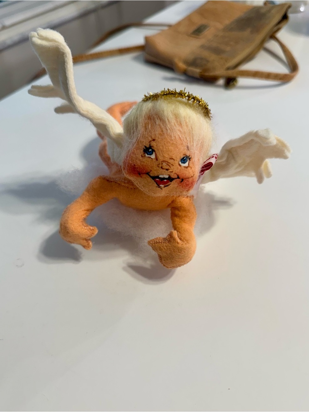 Vintage Plush Annalee Angel Figurine with Gold Tinsel Halo